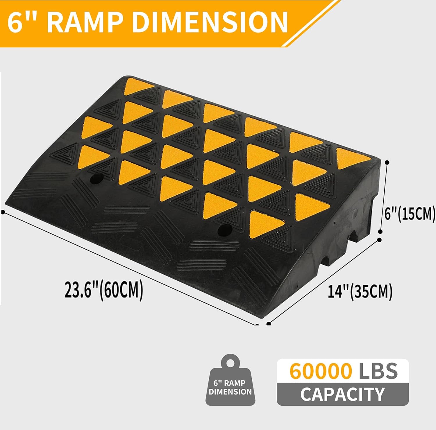 BESEA Rubber Curb Ramp 6' inch High 23.6' Length (Heavy Duty Ramp, 1PCS), for Driveway Curb Ramp Car Motorcycle Loading Dock Truck Pickup Truck Threshold Ramp(6 inch Height, Capacity 60000lbs)-1pack