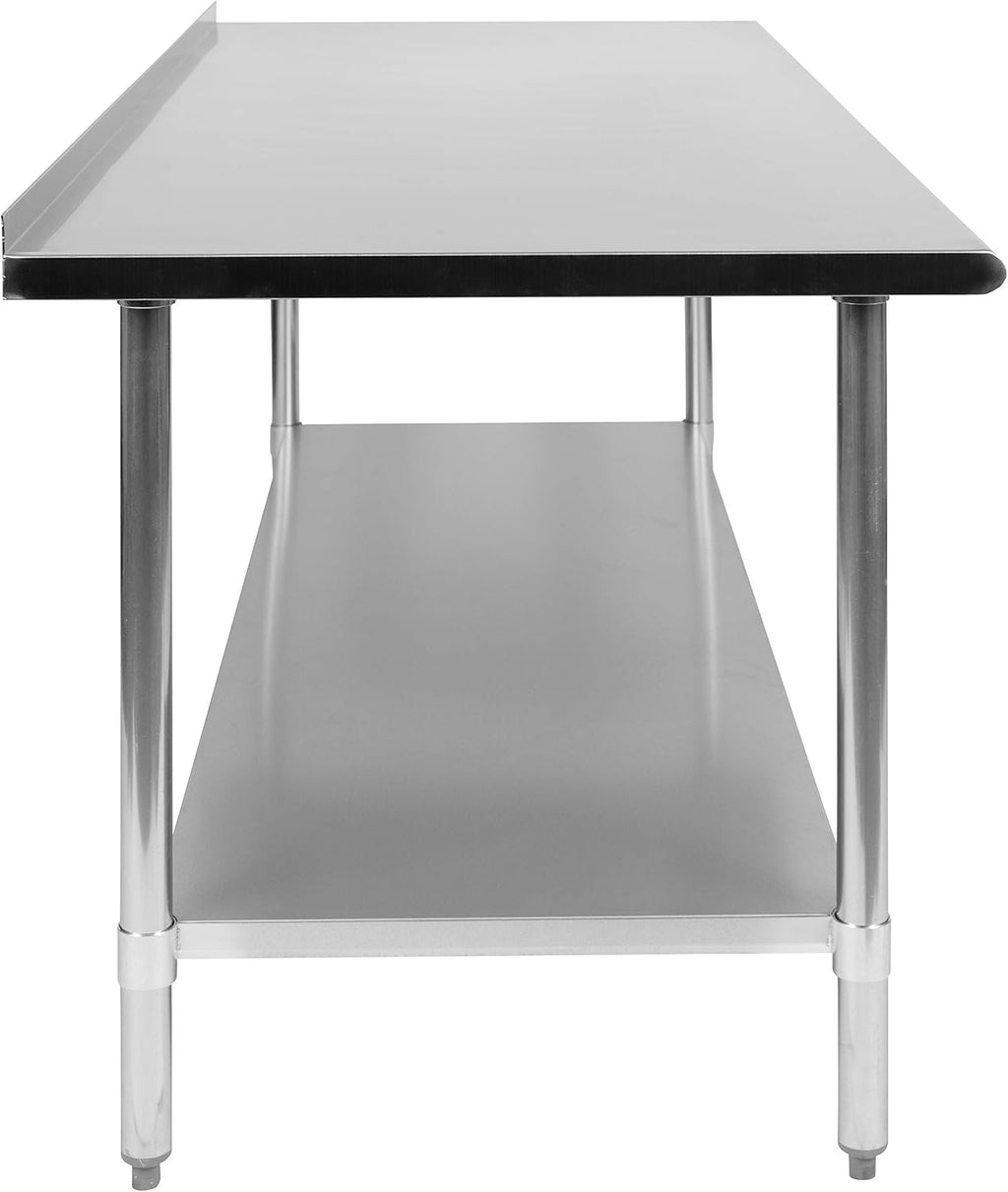 Flash Furniture Reader Stainless Steel 18 Gauge Prep and Work Table with 1.5' Backsplash and Undershelf - NSF Certified - 72'W x 30'D x 36'H