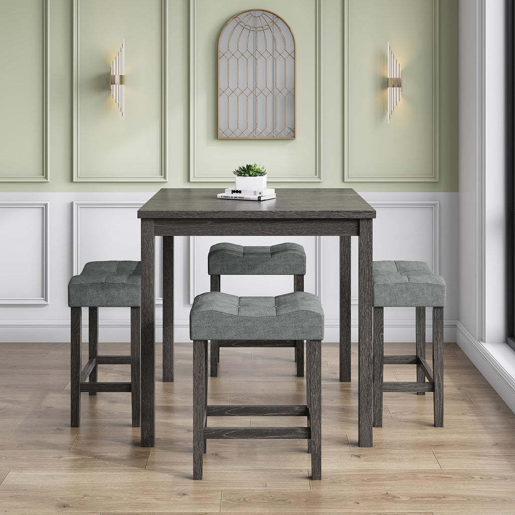 allamazing 5-Piece Counter Dinner Height Table Set, Indoor Modern Rectangular Dining Table Furniture Set for Kitchen, 35 inch Dining Table with 4 stools (1+4 Black)