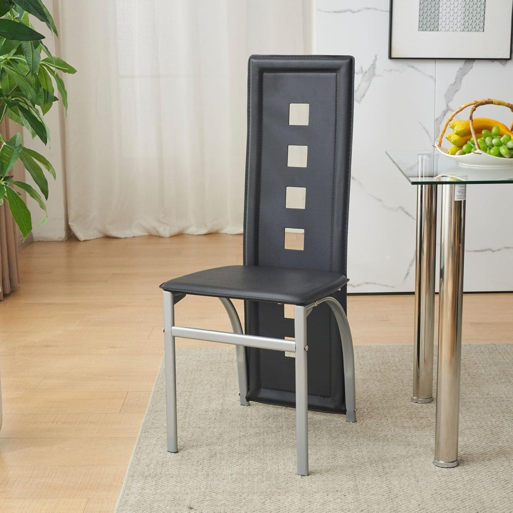 Karl home Modern Hollow Dining Chair Set of 4, Black Dining Chairs with PVC Backrest & Leather Cushion, Dining Chair for Kitchen & Dining Room, 300lbs Weight Capacity