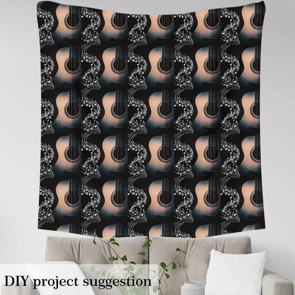 Music Note Flannel Fabric by The Yard,Vintage Guitar Upholstery Fabric,Stringed Musical Instruments for Quilting Sewing,Fashion Modern Pop Music Posters Decor for Chairs Sofa Aesthetic,10 Yards