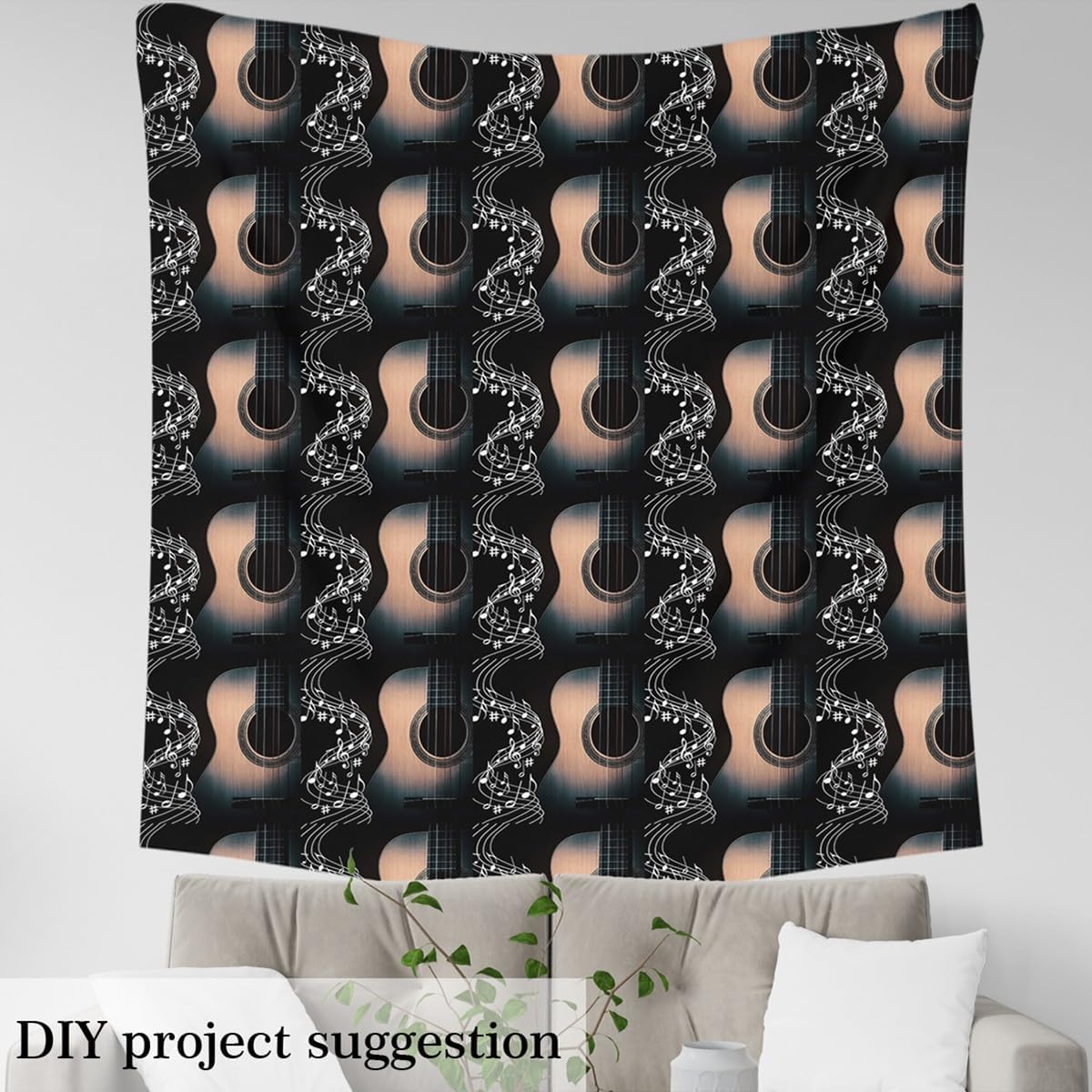 Music Note Flannel Fabric by The Yard,Vintage Guitar Upholstery Fabric,Stringed Musical Instruments for Quilting Sewing,Fashion Modern Pop Music Posters Decor for Chairs Sofa Aesthetic,10 Yards