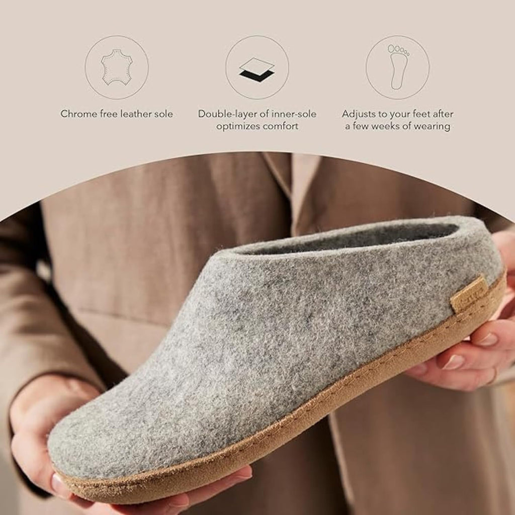 Glerups 100% quality wool mix Slipper with leather sole - Unisex Slip-on