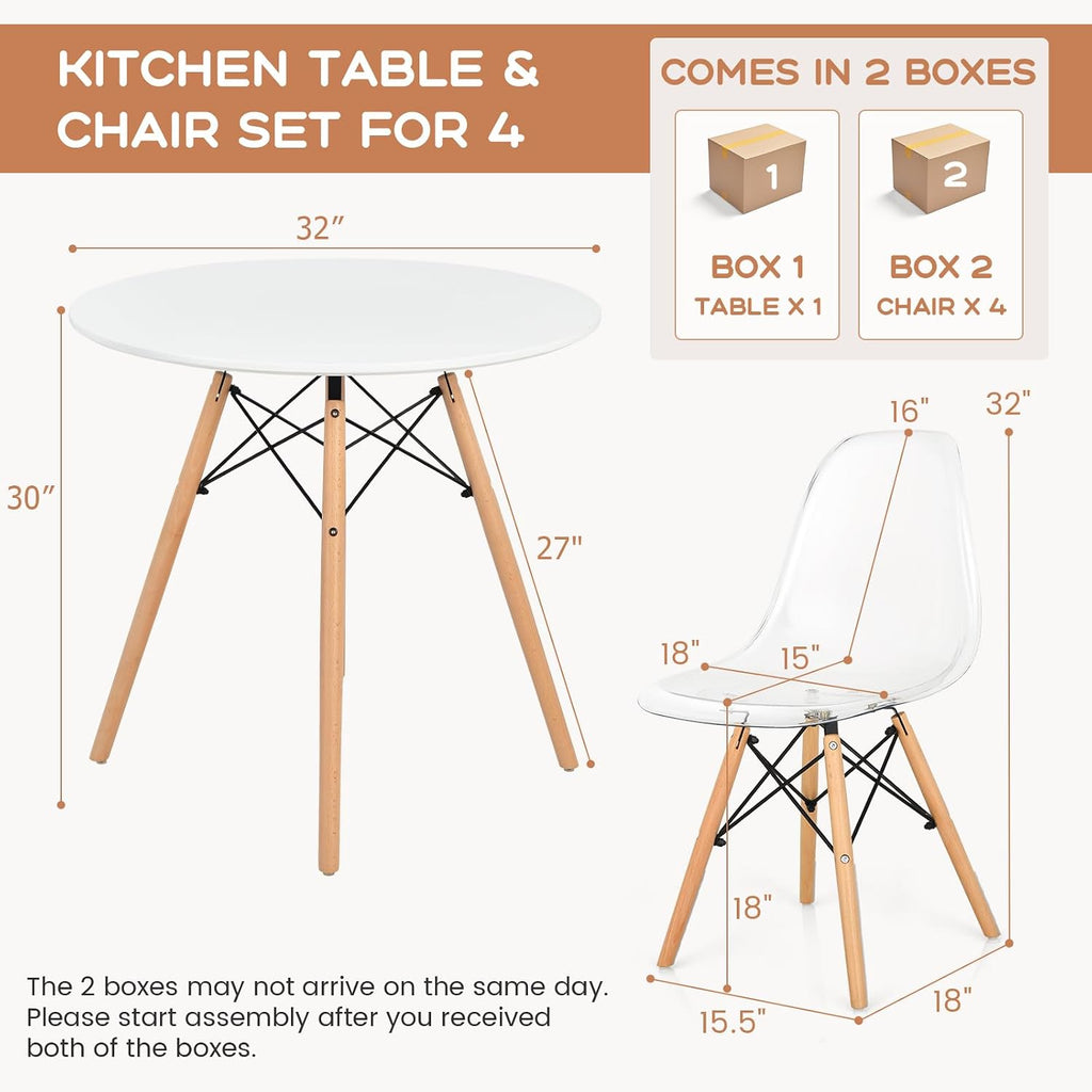 Tangkula Round Dining Table Set for 4, Modern Circle Kitchen Table & 4 Chairs with Ergonomic Seats and Solid Wood Legs, 5-Piece Dining Room Set for Small Spaces, Kitchen, Living Room