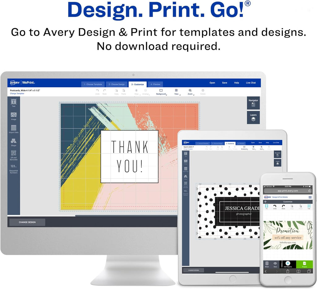 Avery Printable Postcards with Sure Feed Technology, 4' x 6', White, 6 Packs, 100 Cards per Pack, 200 Blank Postcards for Laser Printers Total (15389)