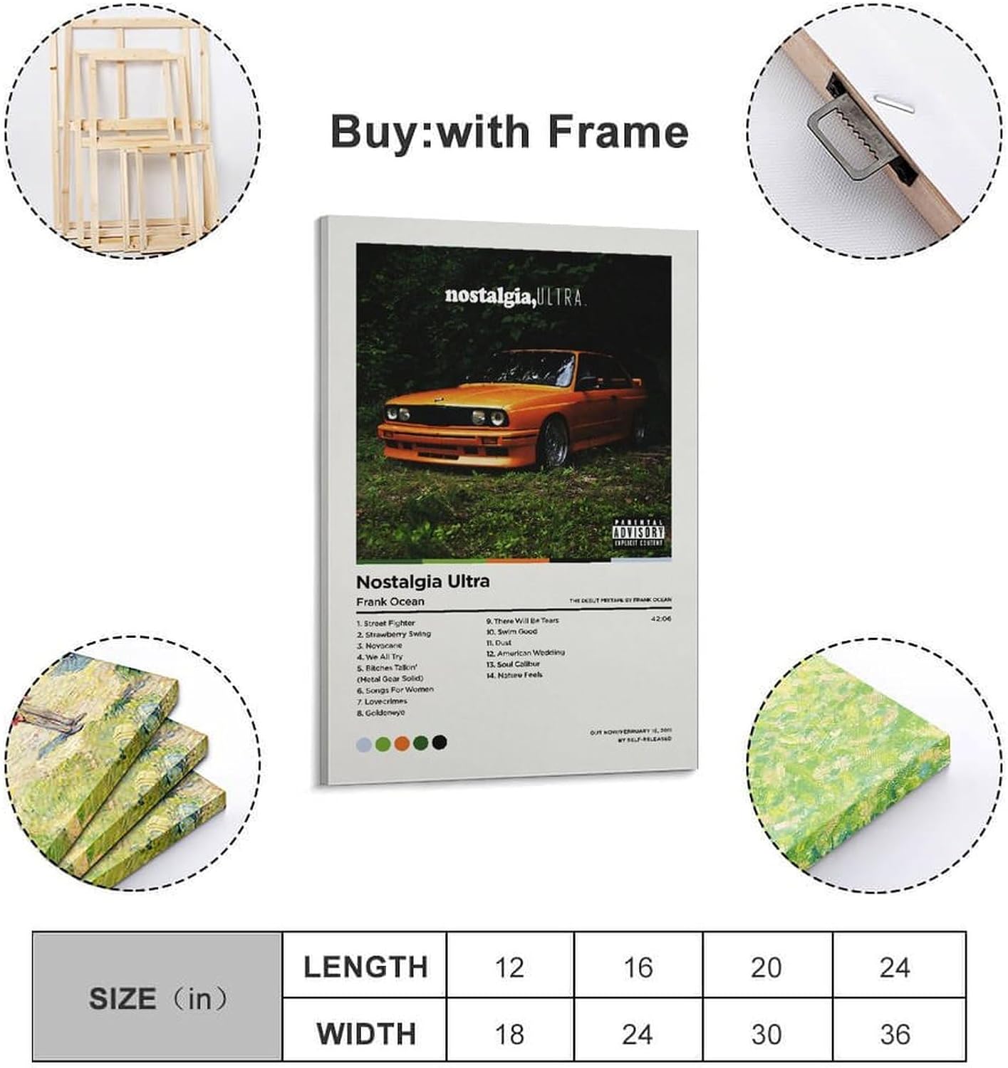ZANLIART Frank Ocean - Nostalgia Ultra Album Cover Canvas Print Music Poster for Room Aesthetic Frame:16x24inch(40x60cm)