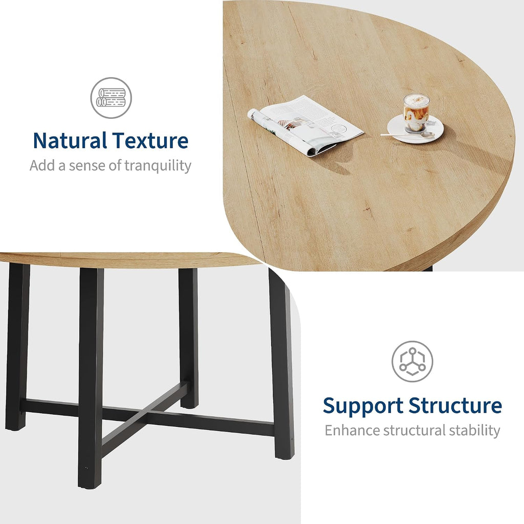IDEALHOUSE 47' Round Dining Table for 4, Kitchen Dining Room Table with Sturdy Metal Frame, Wood Circle Kitchen Table for Space Saving - Natural Oak (No Chairs)