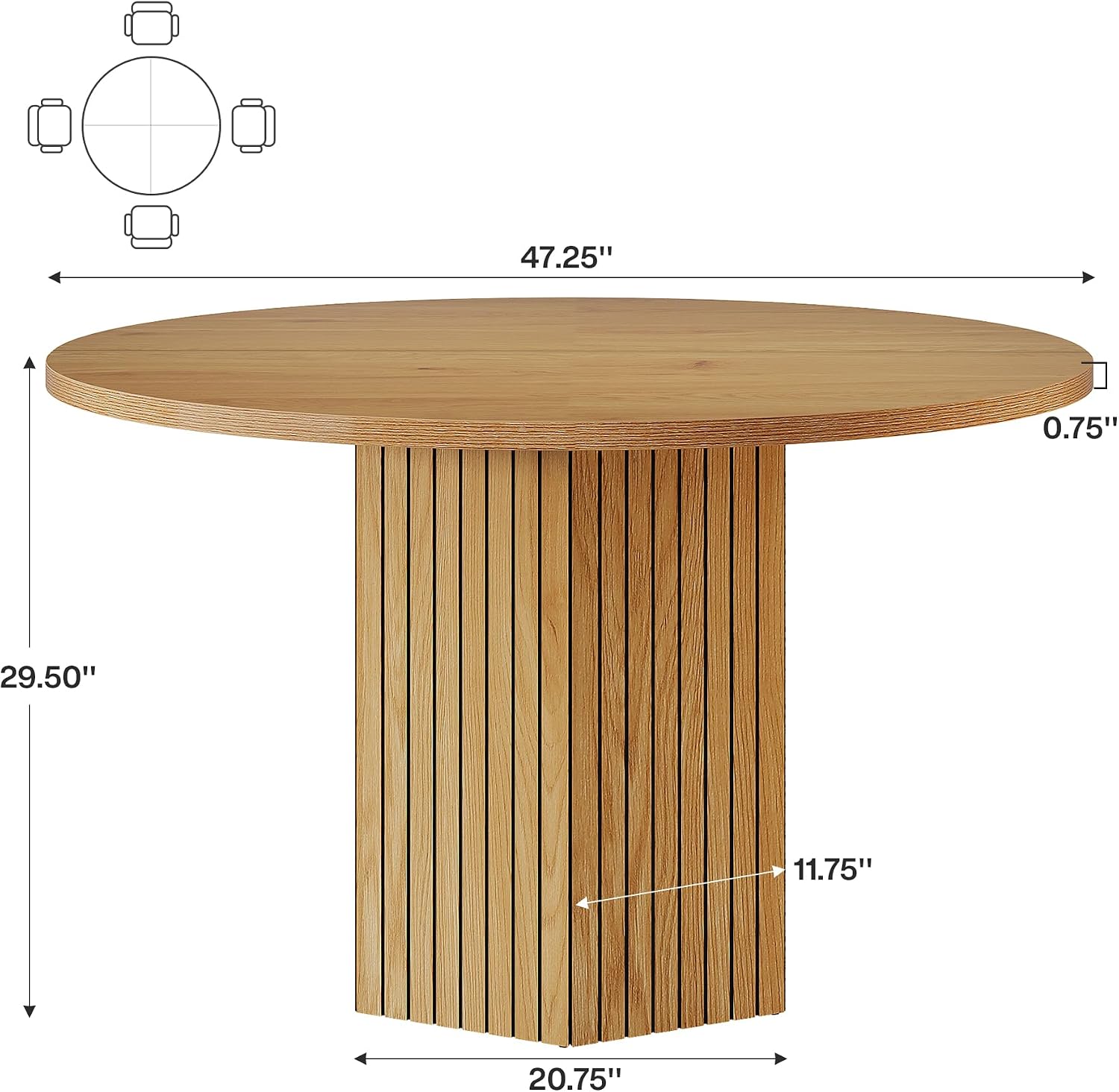 Tribesigns Wood Round Dining Table for Kitchen Room, 47 inch Dinner Table for 4 People with Heavy Duty Pedestal Base Circle Oak Tabletop for Kitchen Living Room, Natural Oak