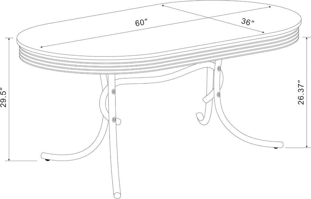 Coaster Home Furnishings Retro 1950s Soda Fountain Diner Oval Dining Room Table White Laminate Top Sturdy Steel Chrome Base 2065