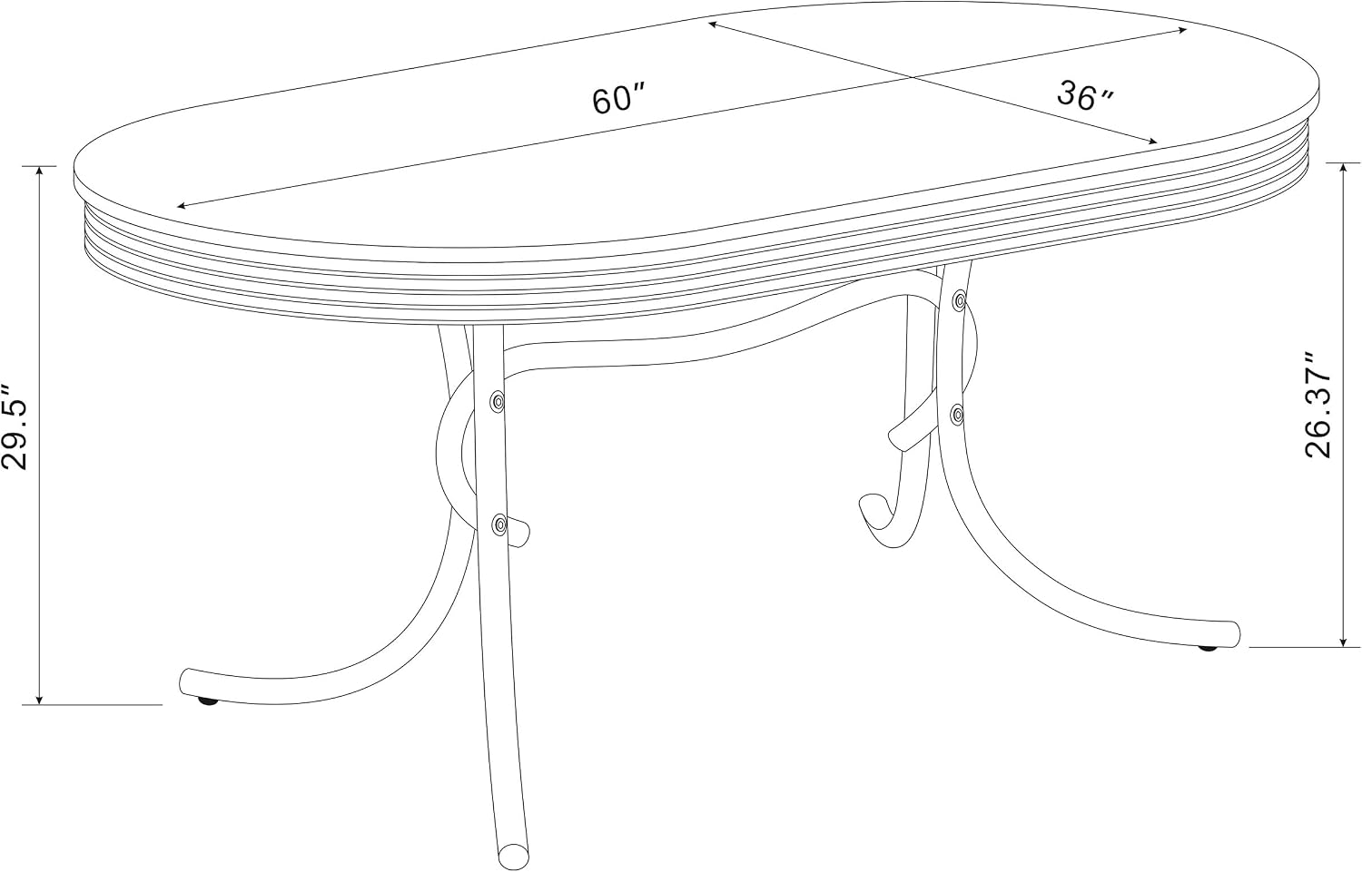 Coaster Home Furnishings Retro 1950s Soda Fountain Diner 5-Piece Dining Room Set Oval Table White Laminate Top Black Faux Leather Upholstered Dining Side Chairs Sturdy Steel Chrome Base 2065-S5