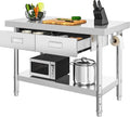 YITAHOME 48' × 24' Stainless Steel Table with 2 Drawers, NSF Work Table with Drawer, Metal Table Prep Table for Home Kitchen Restaurant Garage Warehouse