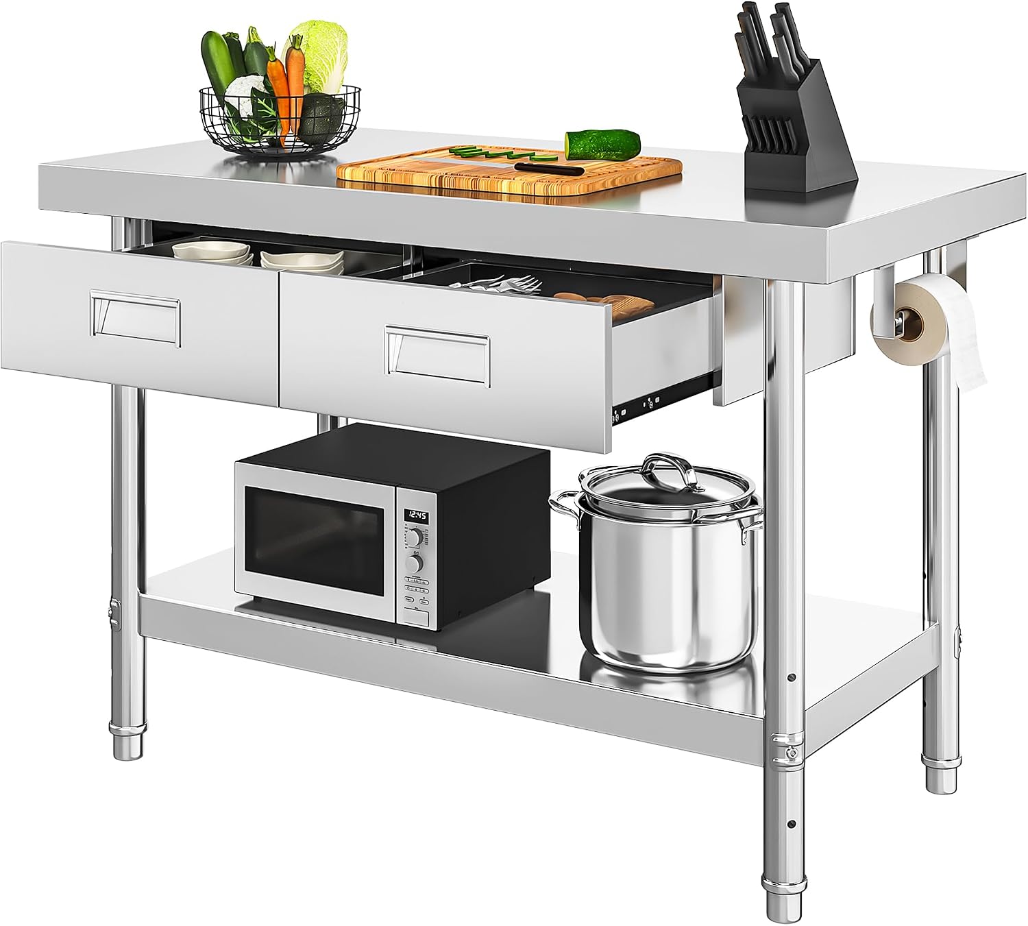 YITAHOME 48' × 24' Stainless Steel Table with 2 Drawers, NSF Work Table with Drawer, Metal Table Prep Table for Home Kitchen Restaurant Garage Warehouse