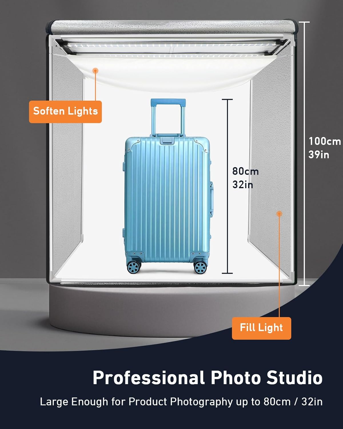 DUCLUS Light Box Photography 39×39 inch, 210 LED Large Photo Light Box with 3 Stepless Dimming Light Panels & 4 Matte PP Backdrops, Professional Photo Background Shooting Tent for Product Photography