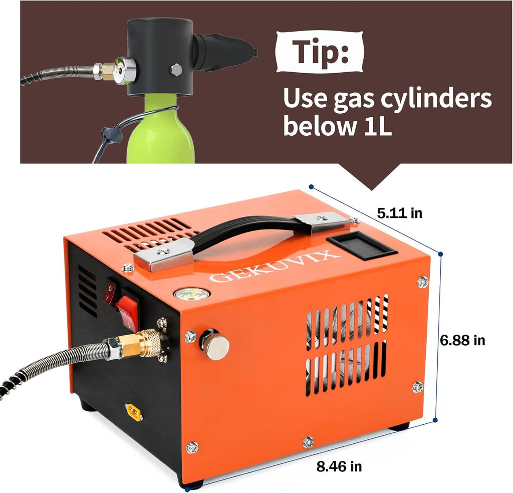 Portable PCP Air Compressor, 4500PSI/30MPa Water & Oil-Free,12V DC/110V AC Dual Power with Power Converter, Built-in Cooling Fan, High Pressure Air Pump for Airguns, Paintball Tank