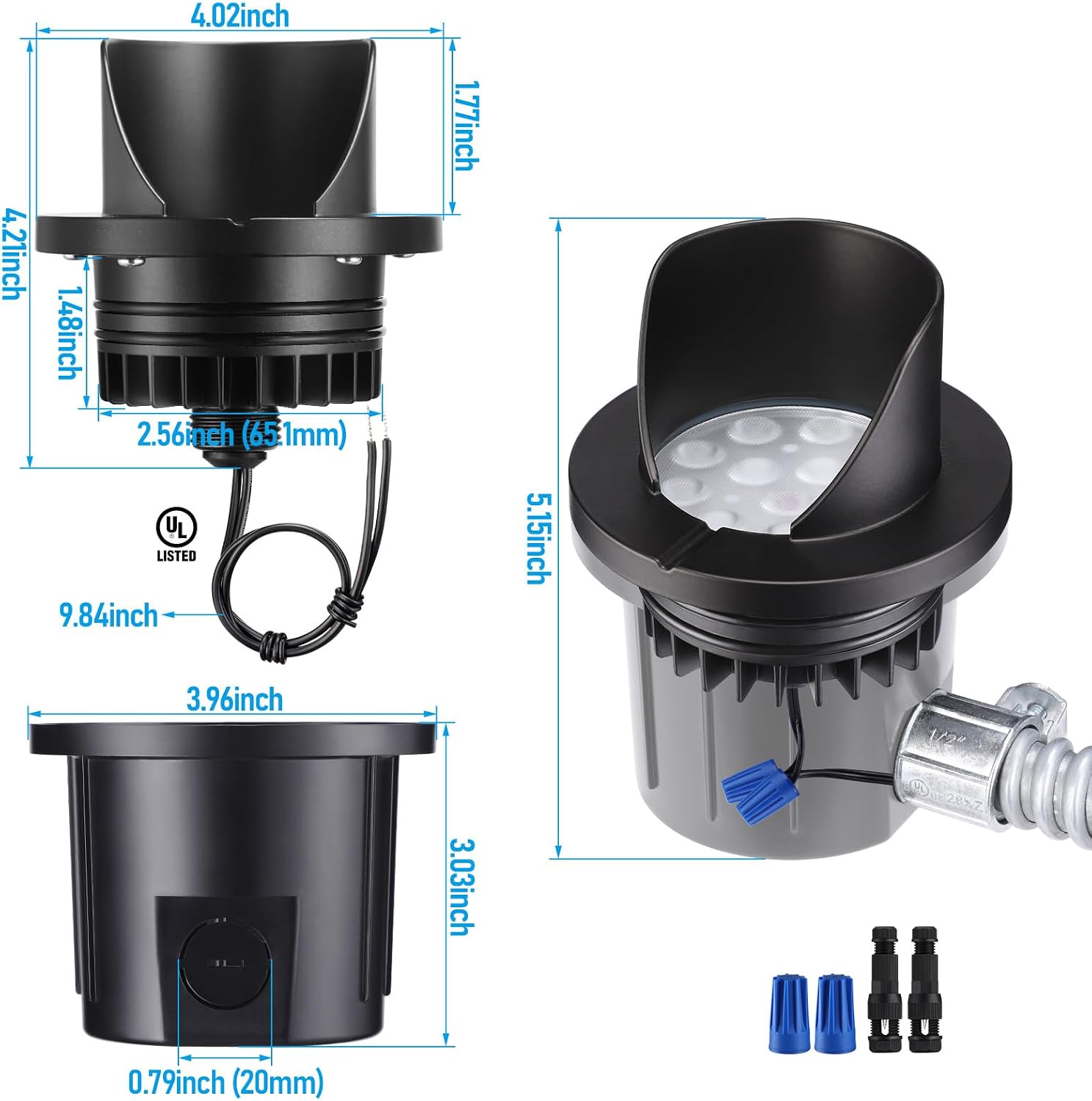 LEONLITE Dia. 4 Inch 5CCT Well Lights Landscape LED In Ground, Shielded Top, 5 Color Temperature Selectable, 12-24V AC/DC CRI90 Low Voltage Garden Landscaping, Black Aluminum Housing, Pack of 6