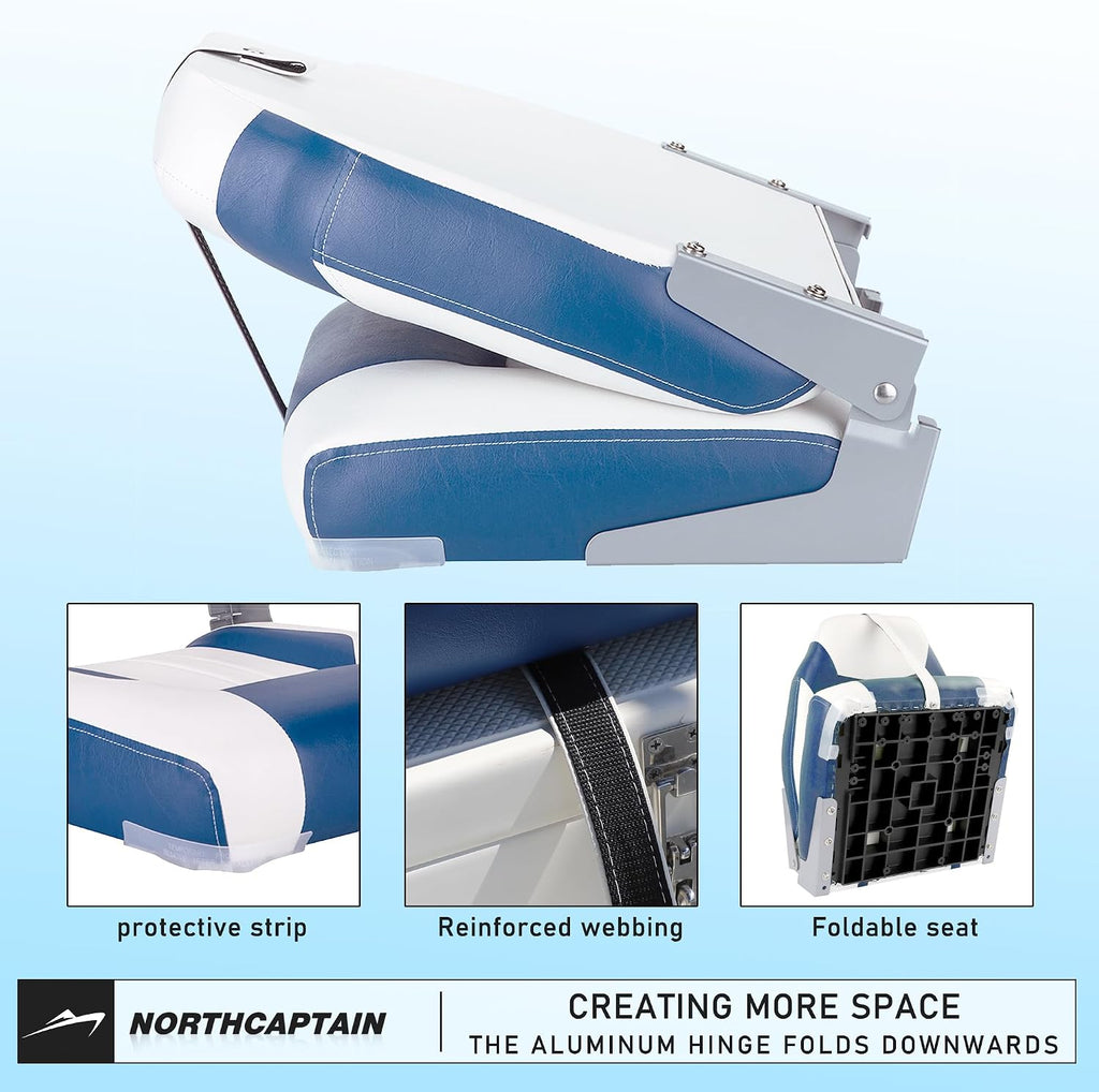 NORTHCAPTAIN S1 Deluxe A Pair of Marine High Back/Low Back Folding Fishing Boat Seat for Fishing, Bass/Jon/Pontoon Boat Chairs, 4 Mounting Screws Included