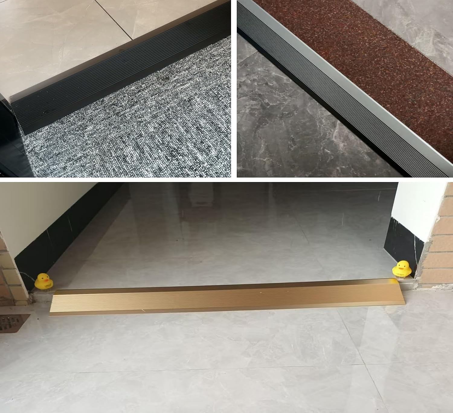 Vibeo Threshold Strip 90 100 110 120 130 140 150 Cm Long Uneven Floor Transition Strip, Aluminum Door Threshold Strips for High Drop, Anti Slip Edging Trim Bar(Black,120cm(47 1/4'))
