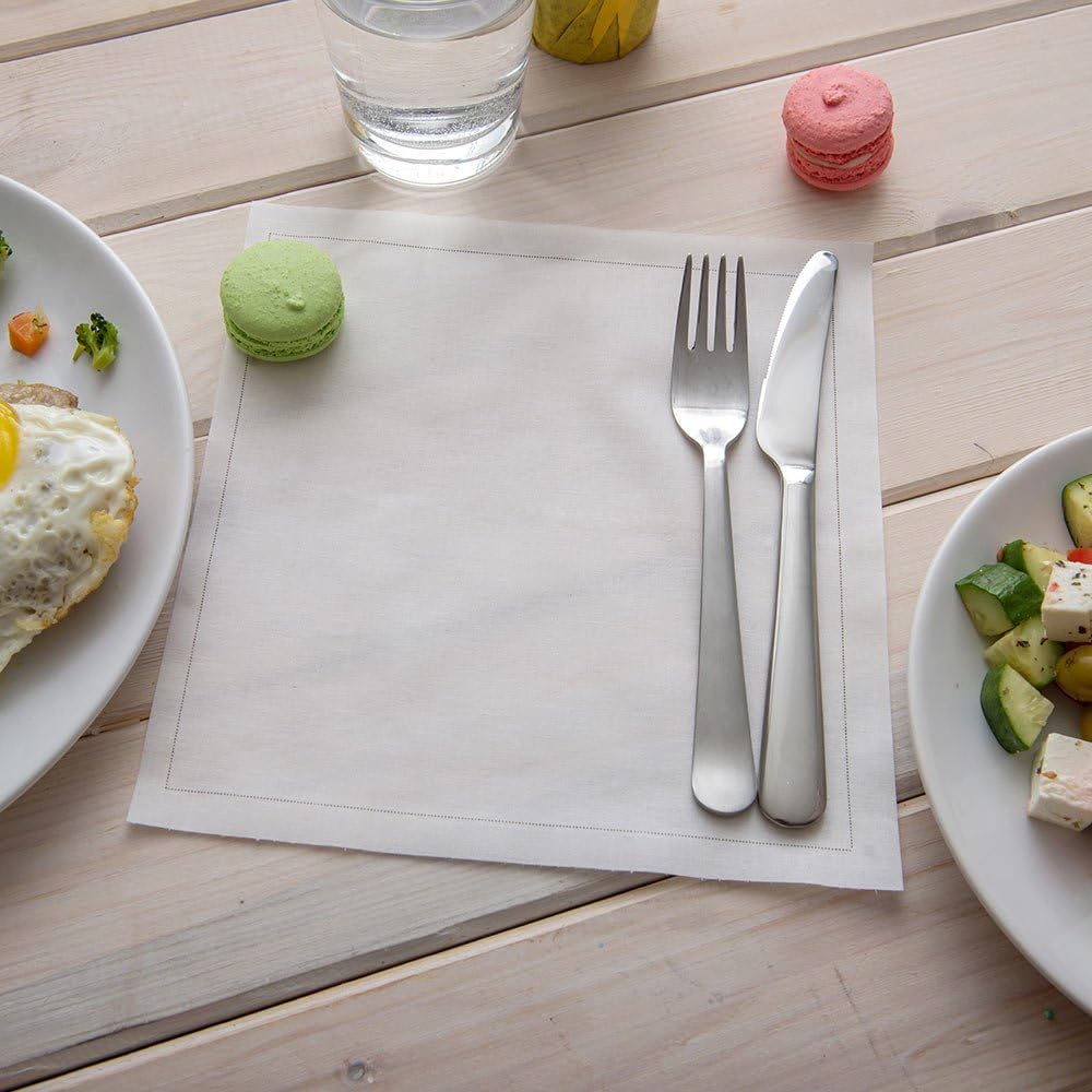 Restaurantware Napluxe 8.75 Inch Cotton Napkins 500 Disposable Cotton Table Napkins - Red Stitching Linen-Like Feel White Cotton Disposable Party Napkins For Parties and Celebrations Asborbent