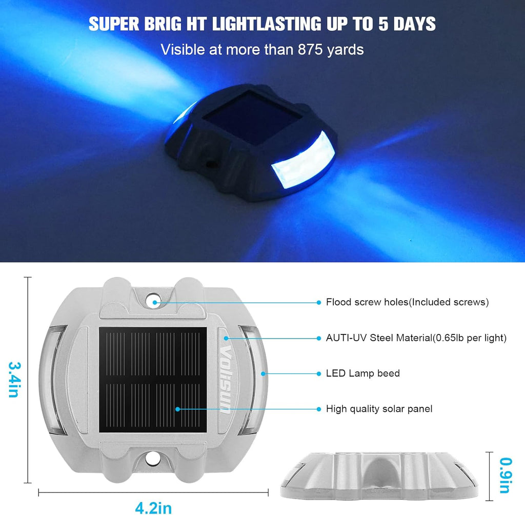 VOLISUN Solar Deck/Dock Lights, 20-Pack Led IP68 Waterproof Outdoor Warning Step Lights for Driveway Sidewalk Garden Pathway Yard (Blue, Auto On/Off