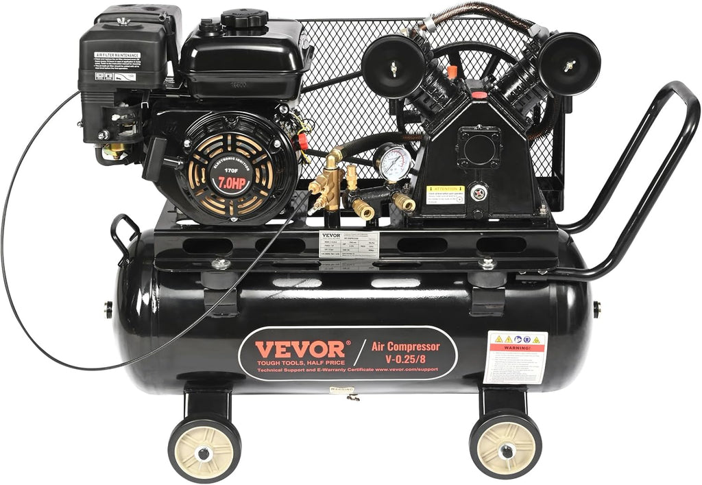 VEVOR 13.2 Gallon Gas Powered Air Compressor, 7HP 9CFM@115PSI Air Compressor Tank on Wheels, Gas Driven Piston Pump Air Compressed System with 115PSI Maximum Pressure for Workshop Construction Sites