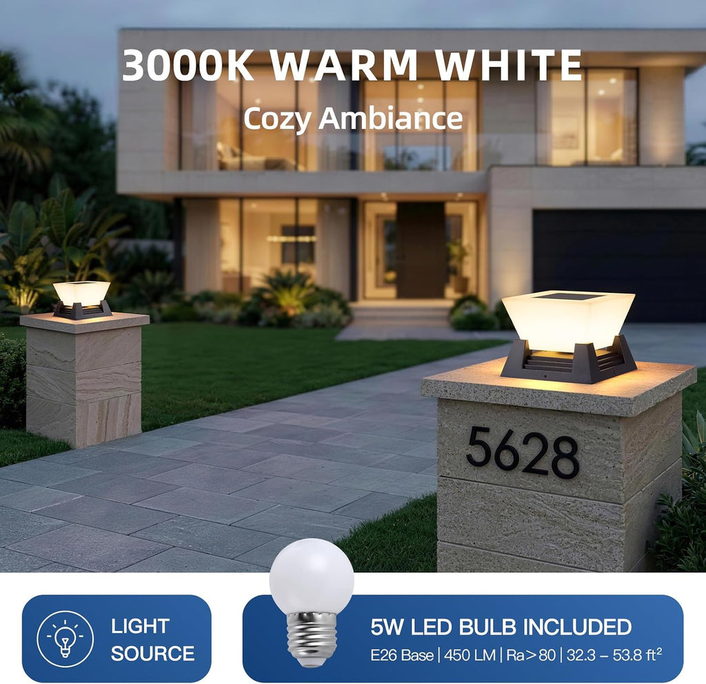 Outdoor Post Lights, 11' Hard Wired Pillar Light, IP54 Waterproof Column Lamp E26 LED Bulb Modern Fence Deck Lantern 3000K Outside Landscape Lighting for Patio Garden Backyard Gate Decoration