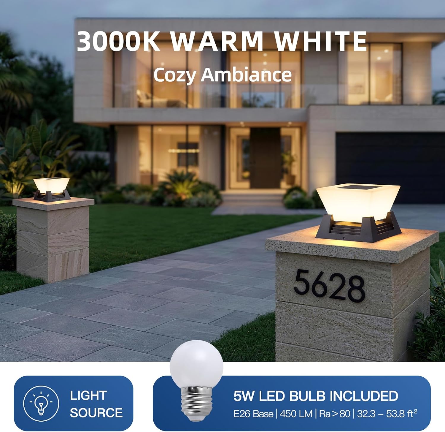 Outdoor Post Lights, 11' Hard Wired Pillar Light, IP54 Waterproof Column Lamp E26 LED Bulb Modern Fence Deck Lantern 3000K Outside Landscape Lighting for Patio Garden Backyard Gate Decoration