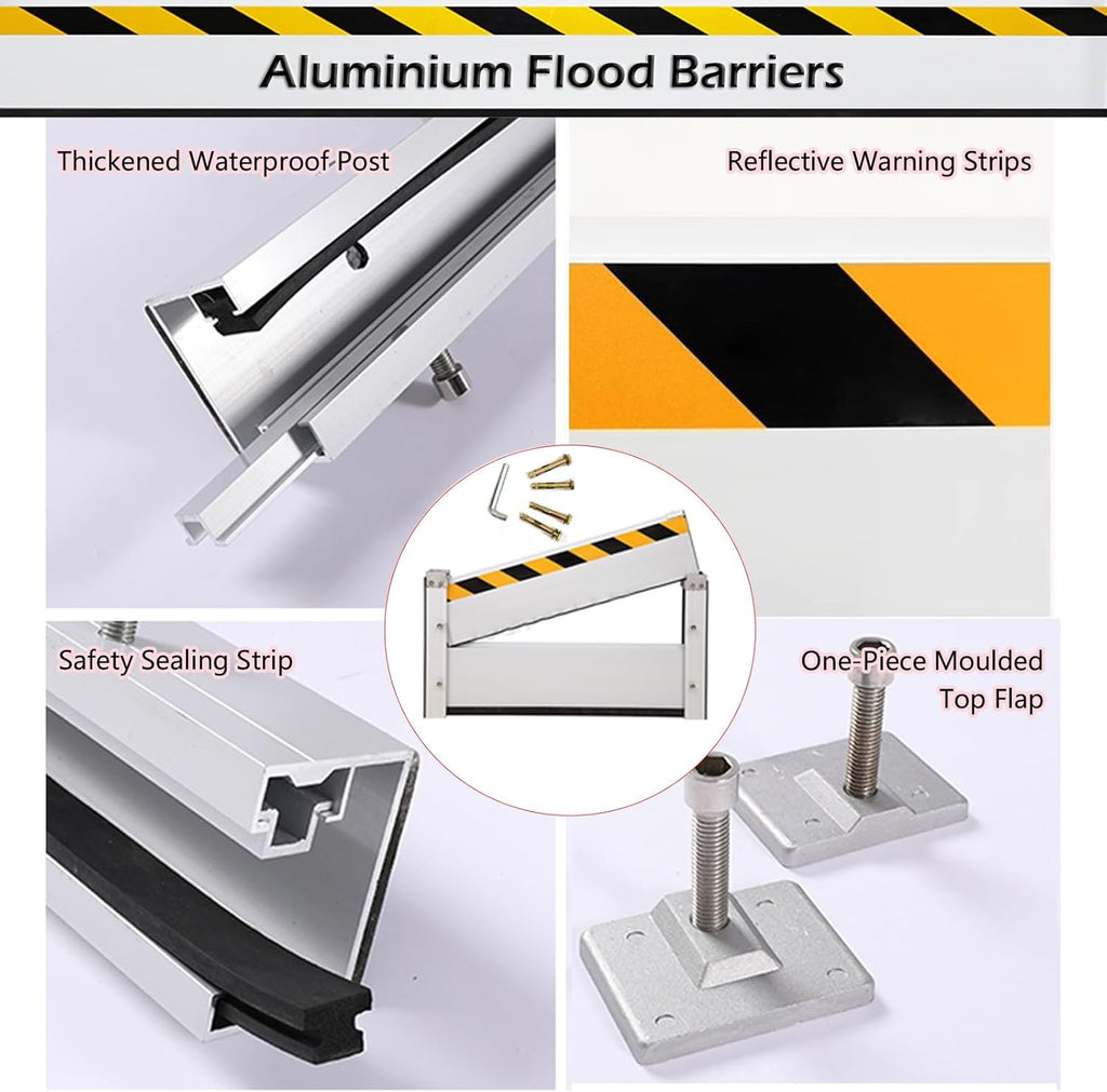 High Flood Control Baffle Reusable Aluminum Garage Door Water Barrier Threshold, Basement Doorway Flood Protection Barriers 2 4 6 8feet 10 12 14 16ft, Water Stopper Guard/ Flood Baffle Panel Shield(Si
