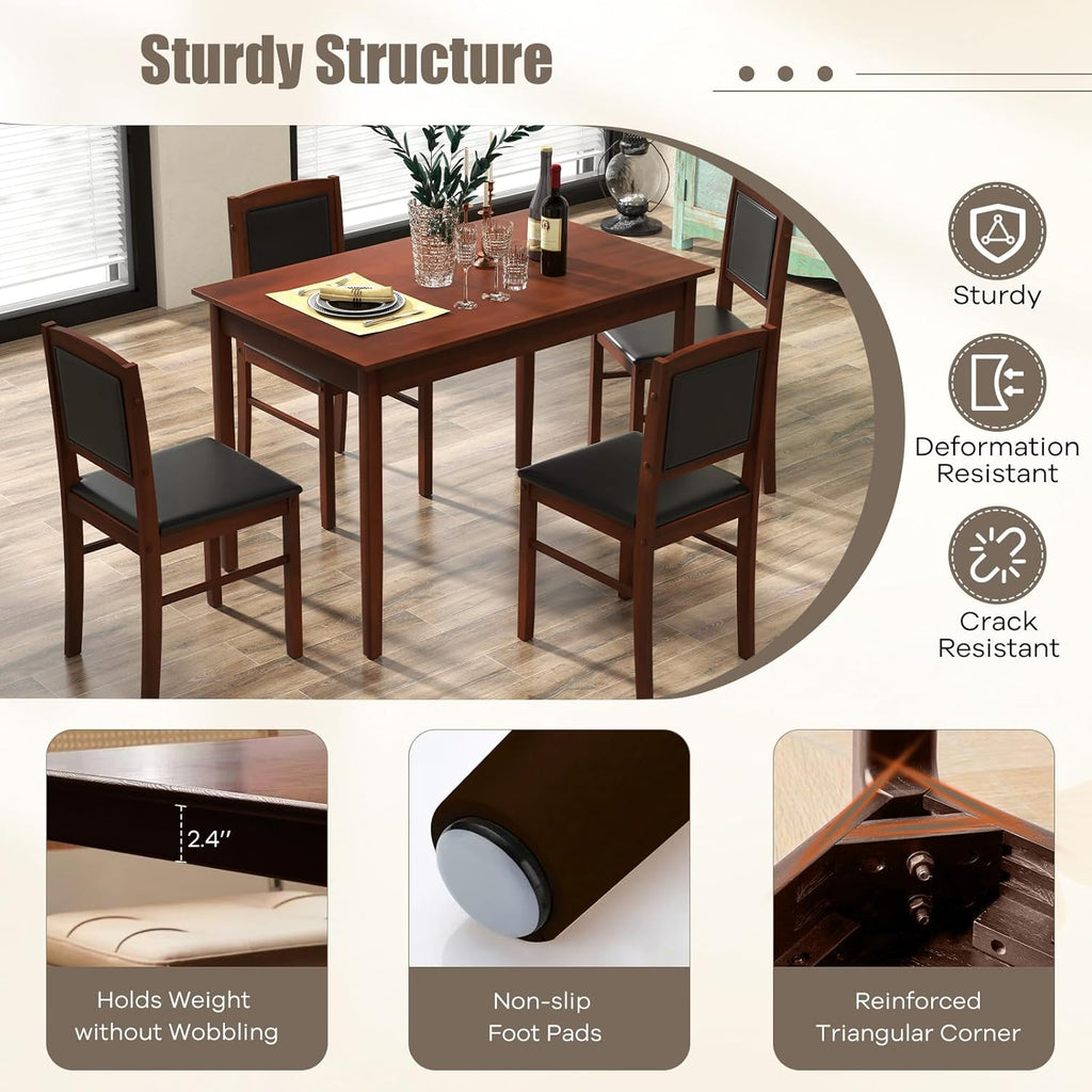 NAFORT 5 Piece Dining Table Set for 4, Farmhouse Solid Wood Kitchen Table Chairs Set of 4, Mid-Century Modern Dinette Set w/Upholstered Dining Chairs, 4 Seat Dining Room Table for Kitchen,Office