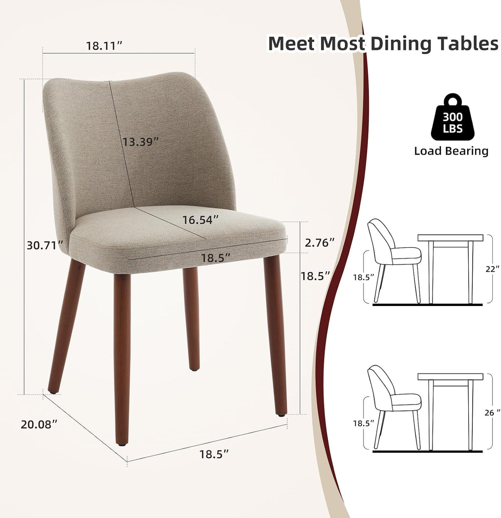 GarveeHome Linen Dining Chairs Set of 4 Upholstered Fabric Dining Chair with Wood Legs, Wing Backrest, Wooden Kitchen Chairs with Thick Cushions, Leveling Feet for Dining Room, Living Room, Khaki