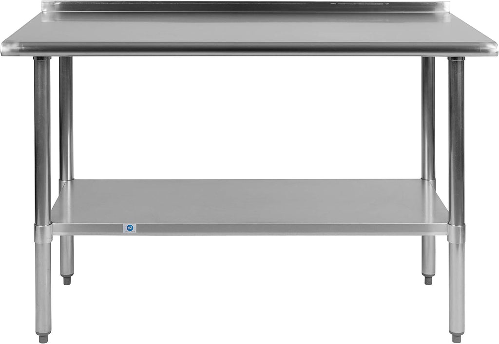 Flash Furniture Rawcliffe Stainless Steel 18 Gauge Prep and Work Table with 1.5' Backsplash and Undershelf - NSF Certified - 48'W x 24'D x 36'H