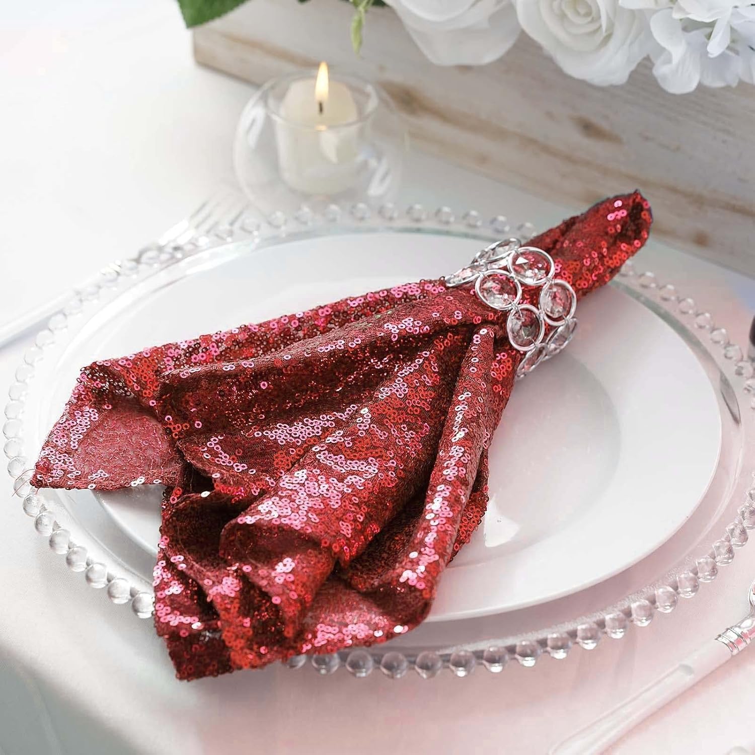 50 pcs 20-Inch Red Sequins Napkins - for Wedding Party Restaurant Holiday Dinner