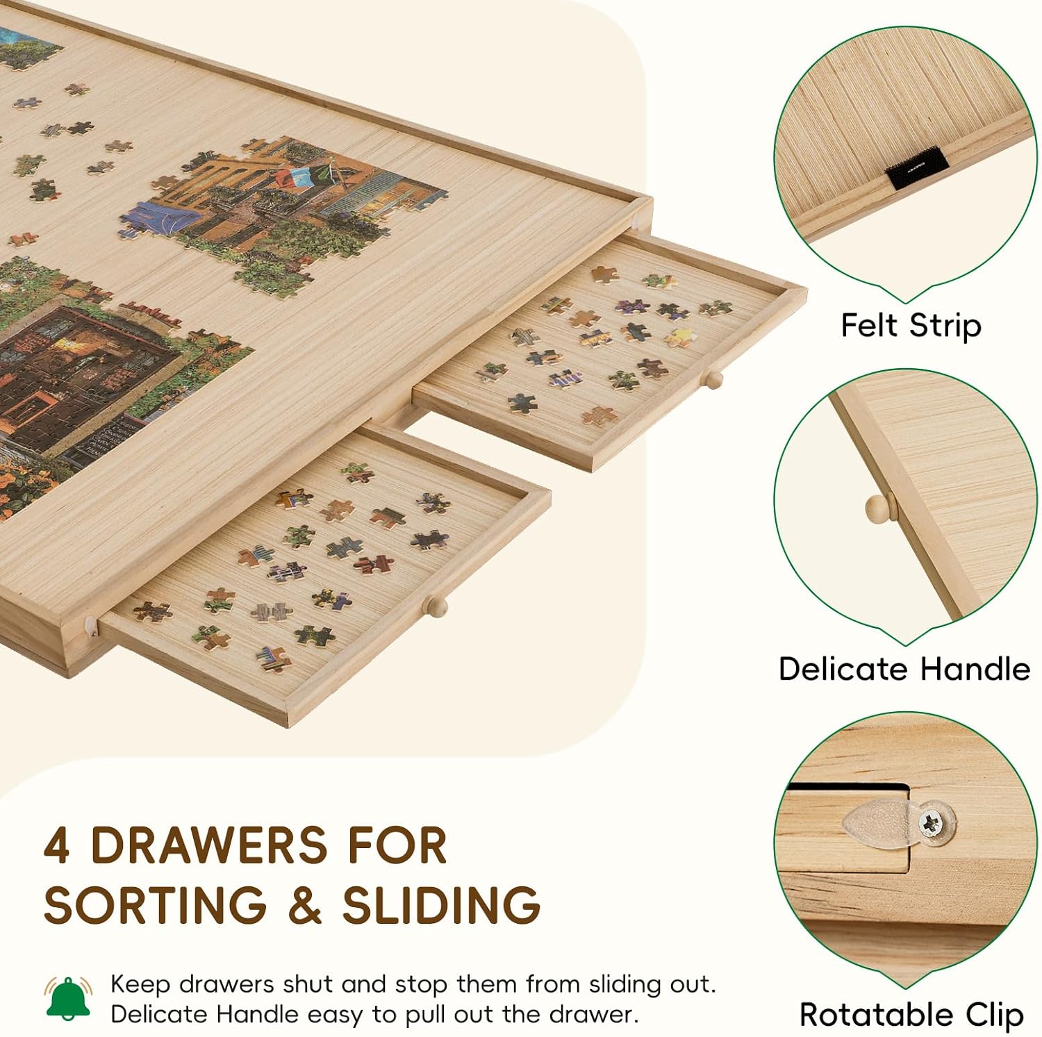 TEAKMAMA 27.6' H Tall 2000 Piece Puzzle Table with Legs, 41' W x 28.5' D Large Wood Folding Jigsaw Puzzle Board with Cover for Adults, 4 Drawers, Nature