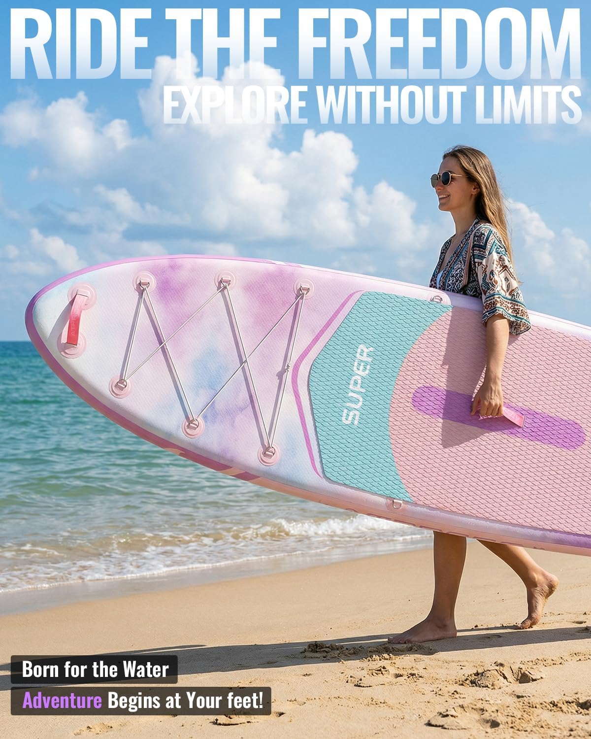 10'6''x33''Inflatable Stand Up Paddle Board, 400lbs Extra Wide Stand Up Paddleboard with Kayak Seat, Anti-Slip EVA Deck Premium SUP Accessories Kit, Non-Slip Stable Deck Boat