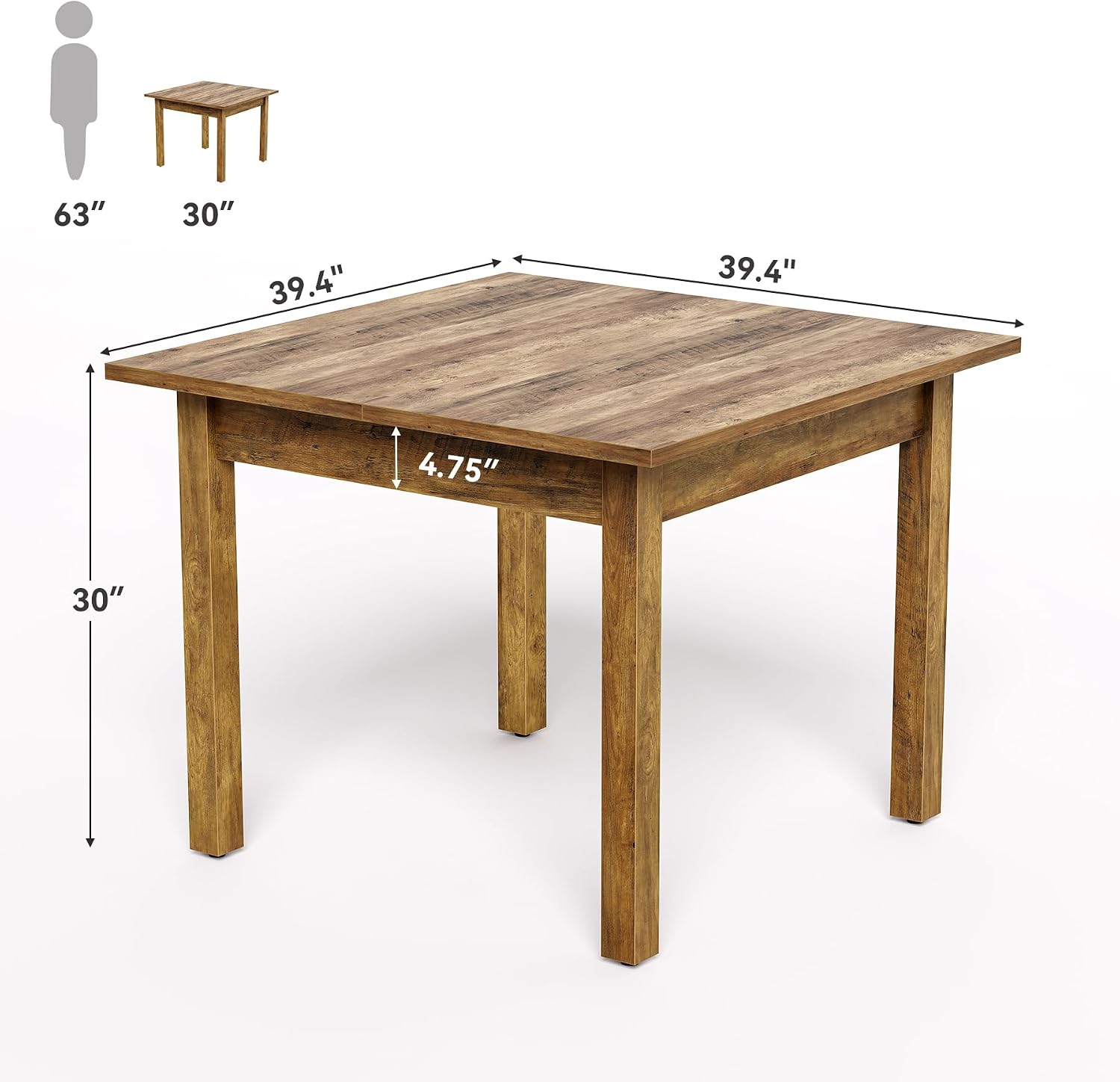LITTLE TREE 39 Inches Square Dining Table for 4 People, Industrial Wooden Kitchen Table Small Dinner Table, Modern Dining Room Tables for Living Room, Kitchen, Rustic Brown