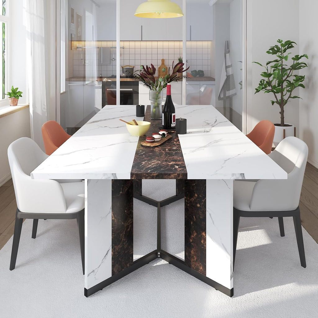 Hlivelood 70Inch Large Dining Table for 4 6 People,Wooden Rectangular Kitchen Table W/Waterproof Tabletop,Large Rectangle Furniture W/Adjustable Legs,White Dinner Table for Kitchen Dining Room(71IN)