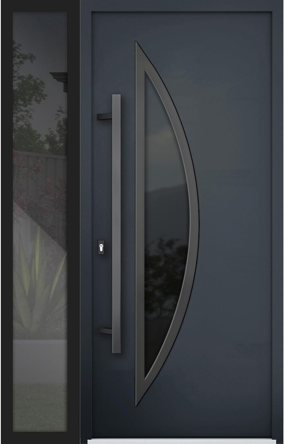 VDOMDOORS Front Exterior Prehung Steel Door/Deux 6501 Anthracite/Side Exterior Window/Stainless Inserts Single Modern Painted-W36+16' x H80-Right-hand Inswing