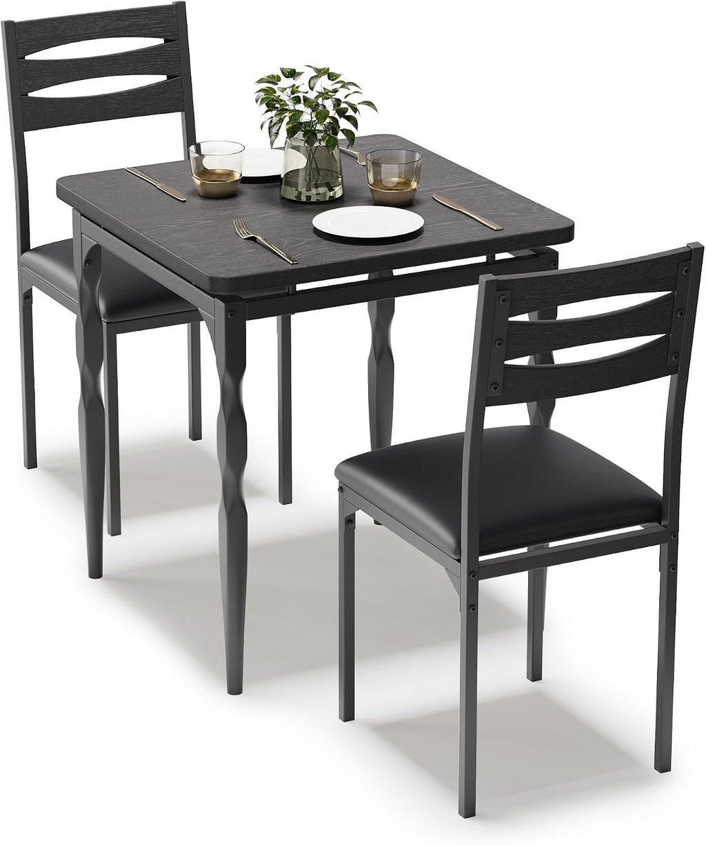 GarveeHome Dining Table Set for 2, Dining Table and Chairs Set of 2, 3 Piece Dining Table Set with Spiral Table Legs for Small Spaces, Kitchen, Apartment, Black