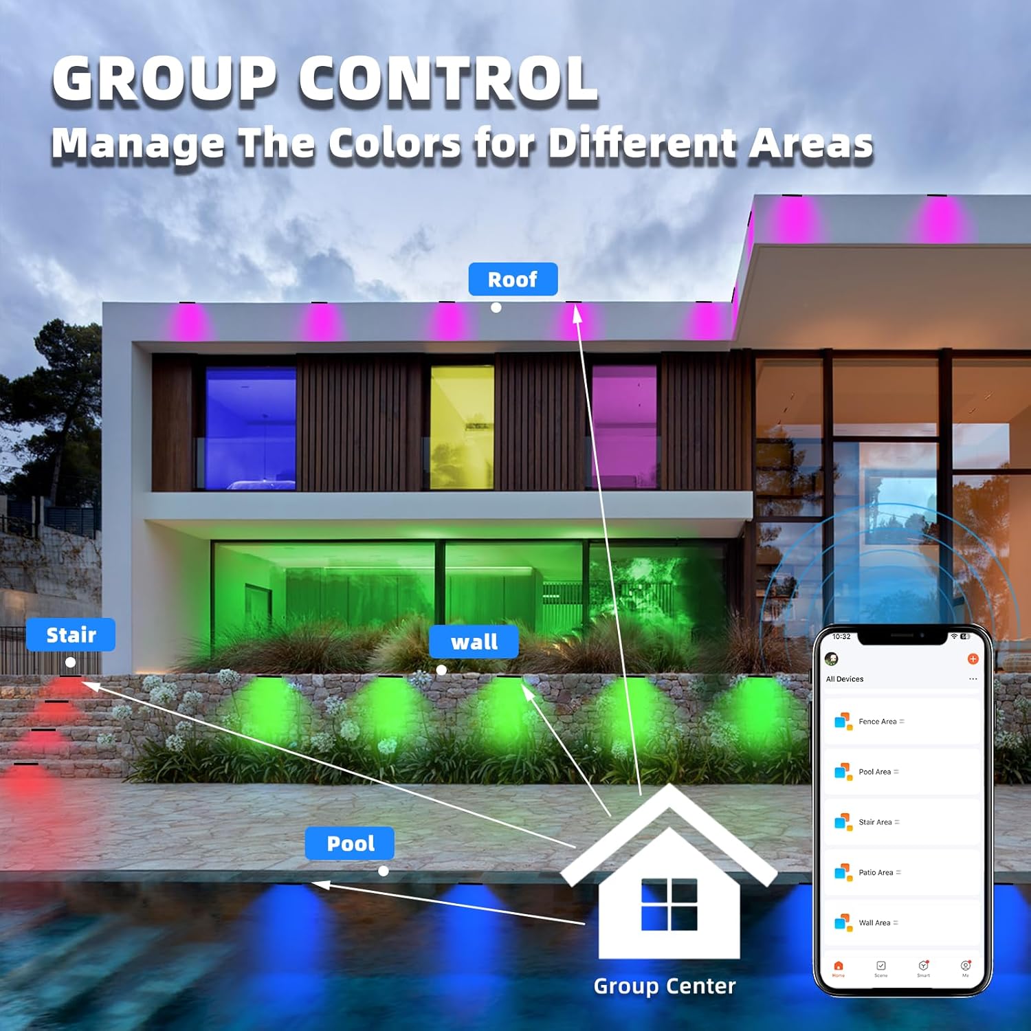 8 Pack 7 Inch 5W Retaining Wall Lights Outdoor, RGBCW LED Hardscape Lighting Color Changing, Low Voltage Landscape Lights 12V AC/DC, IP65 Waterproof Paver Lights Smart APP & Remote Control, FCC Listed
