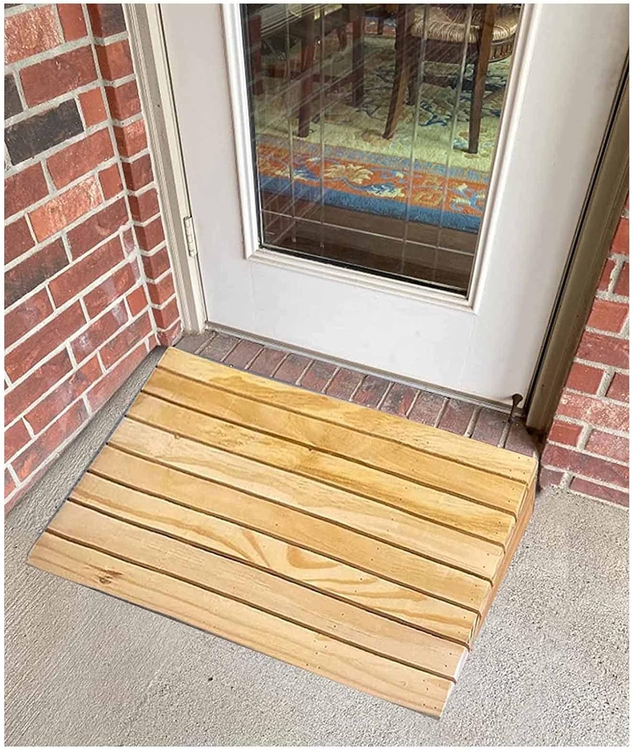Portable Doorways Threshold Ramps with Handle, Wooden Anti-Slip Curb Ramp for Wheelchair/Stairs, Indoor or Outdoor Use (Color : Natural, Size : 25.8 x 30 x 7cm)