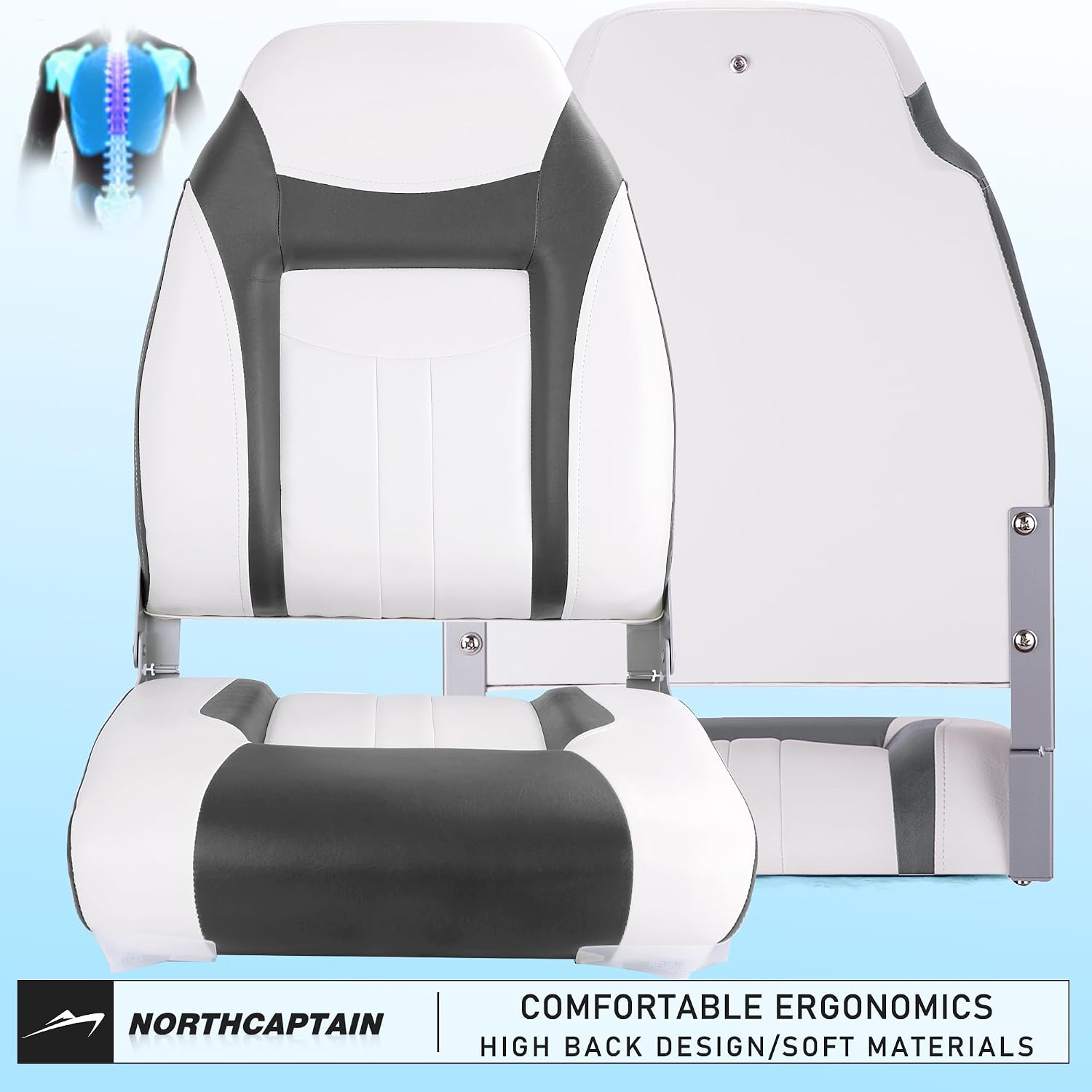 NORTHCAPTAIN S1 Deluxe A Pair of Marine High Back/Low Back Folding Fishing Boat Seat for Fishing, Bass/Jon/Pontoon Boat Chairs, 4 Mounting Screws Included