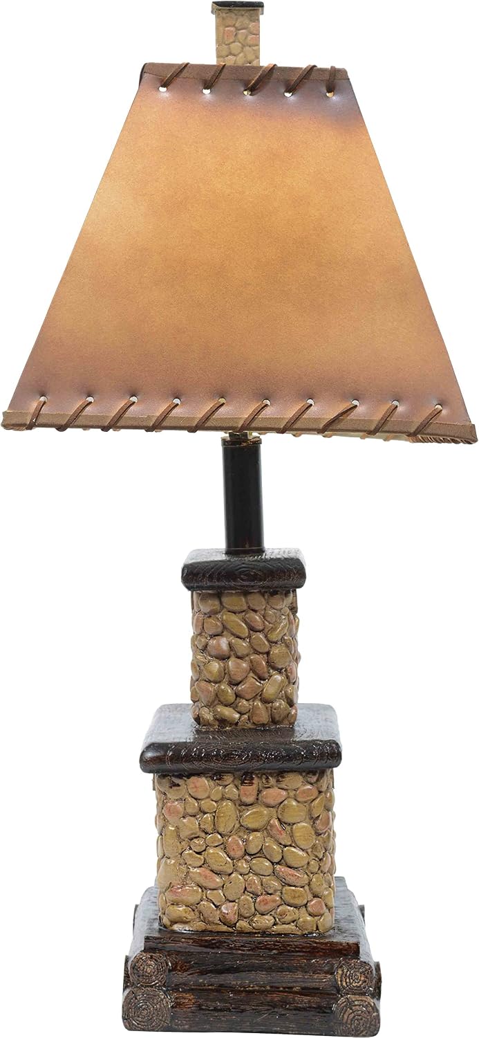BLACK FOREST DECOR - Stone Fireplace Lamp - Rustic Cabin Lighting for Living Room or Bedroom - 15' W x 7' D x 25' H