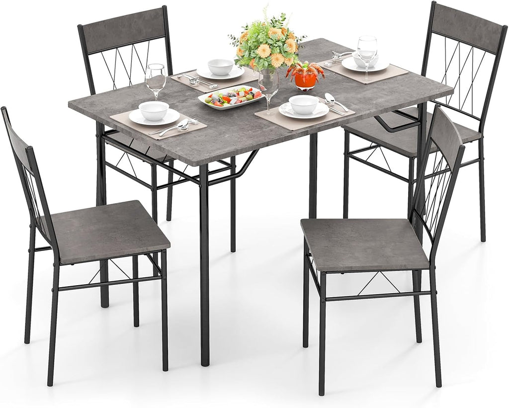 GOFLAME 5-Piece Dining Table Set for 4, Modern Kitchen Table and 4 Chairs Set with Metal Frame, Space-Saving Dinette Set for Dining Room, Living Room, Breakfast Nook, Small Space, Grey