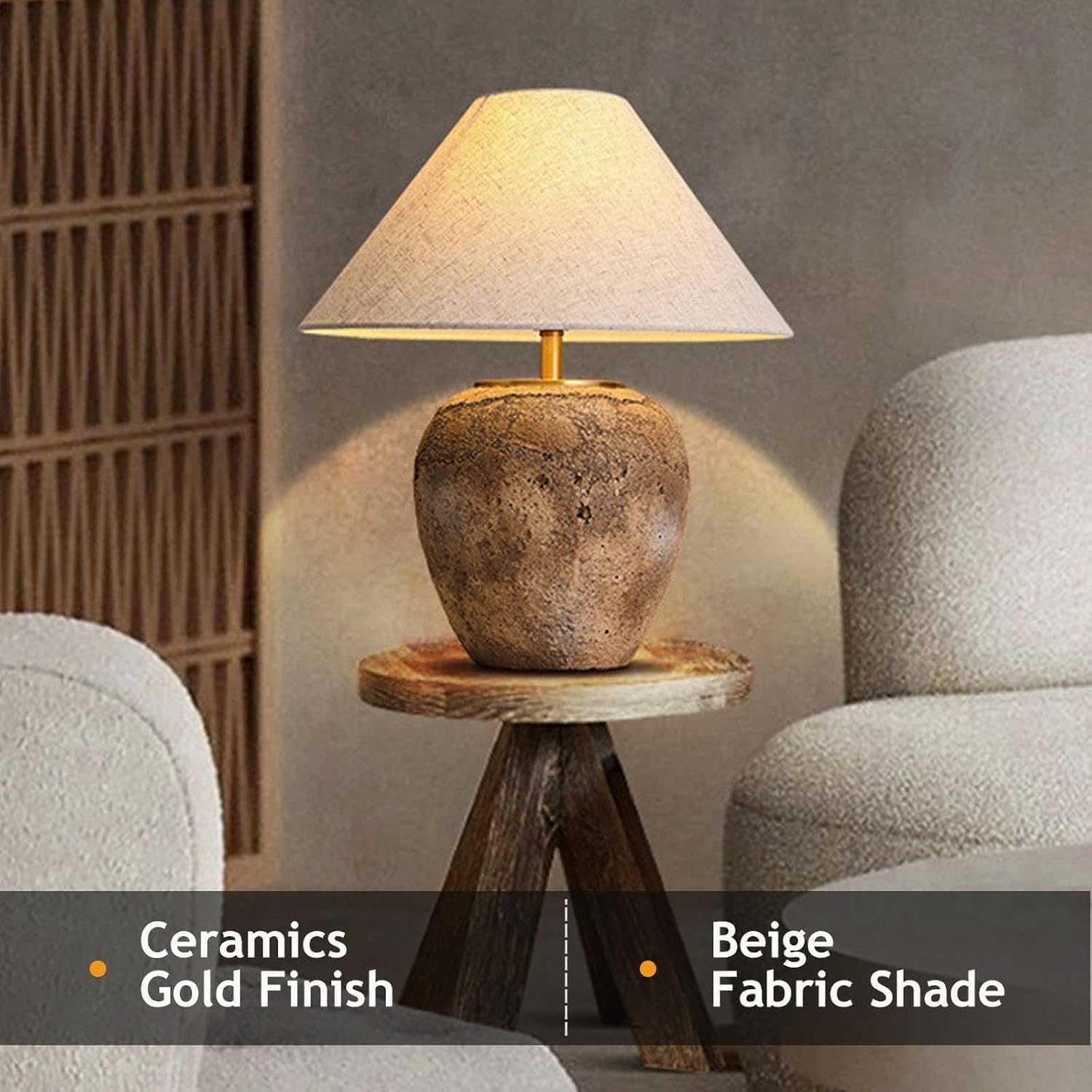 Rustic Farmhouse Clay Pot Table Lamps 19.6' Tall Ceramic Table Lamp, American Southwestern Textured Ceramic Lamp Body with White Textured Shade Bedside Table Lamp for Living Room Bedroom Office