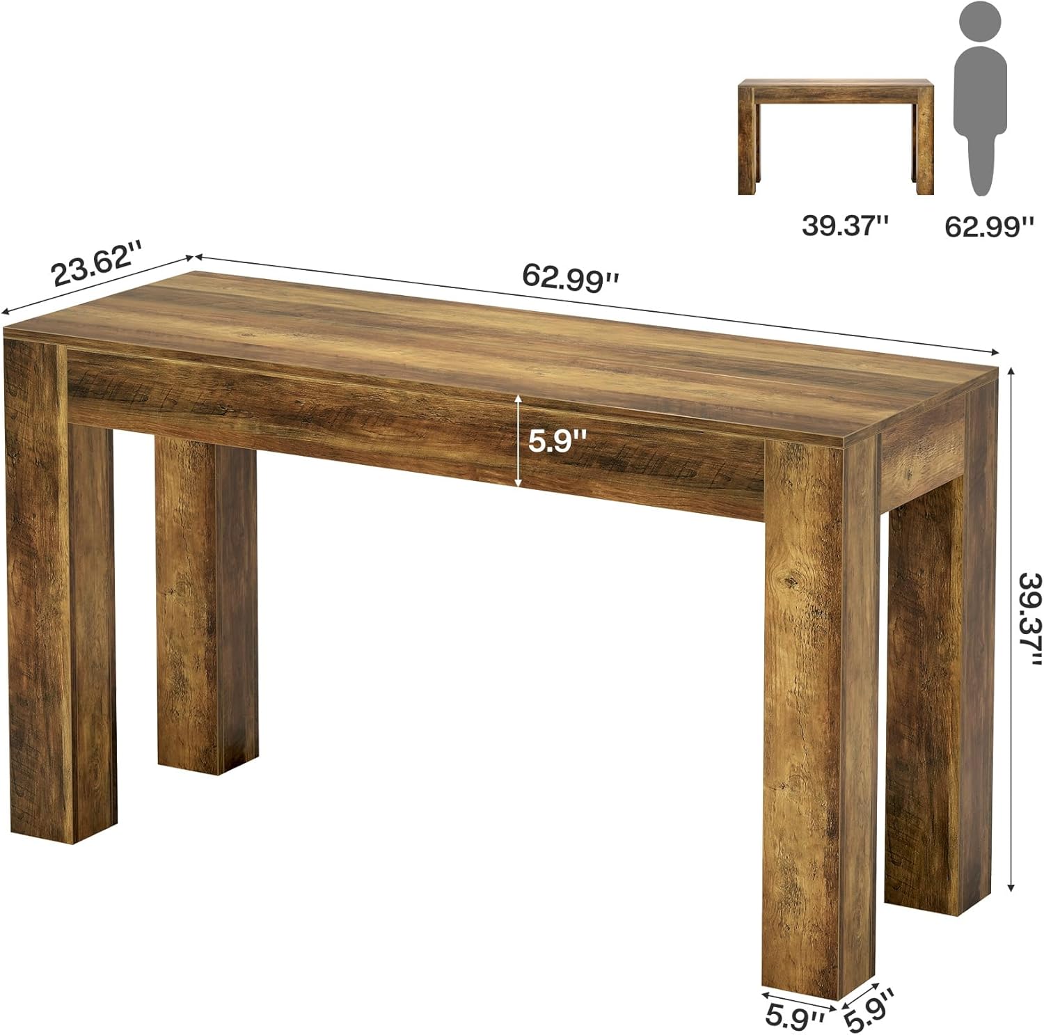 Tribesigns 63' Long Bar Table, Wooden Counter Height Table with 4 Legs, Rectangular Pub Table for Kitchen, Home Bar & Living Room, Rustic Brown (Rustic Brown)
