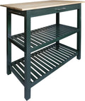 Kitchen Island with Solid Wood Top, Natural/Hunter Green
