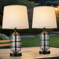 Outdoor Table Lamps Set of 2, Farmhouse Lamps for Patio Table Decor with Cord, Rustic Table Lights with Seeded Glass, 23.5' Plug-in Outdoor Lamps for Patio Waterproof (Antique Copper)
