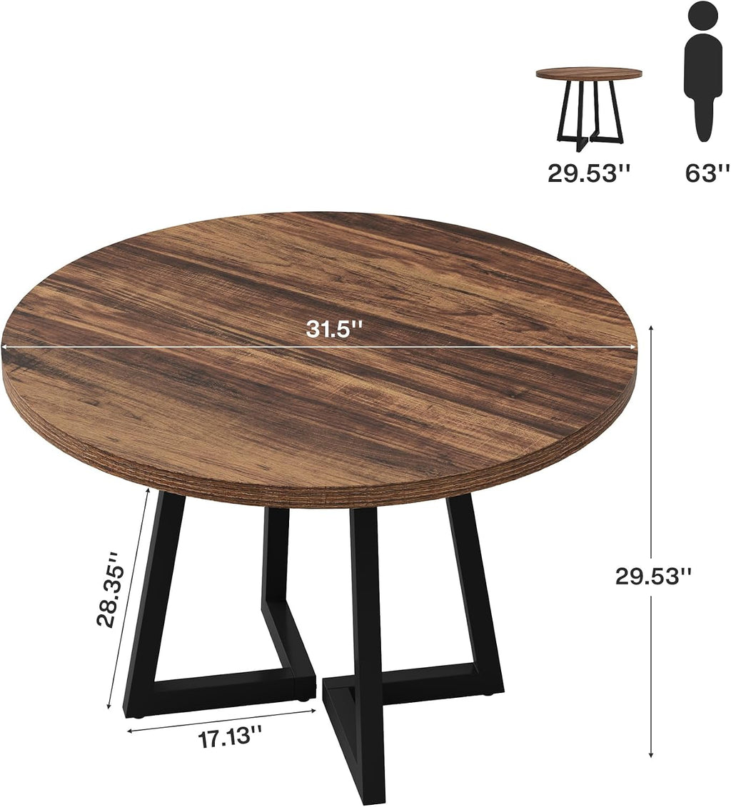 Tribesigns Round Commercial Dining Table Set of 6, 31.5' Heavy Duty Dinner Table with Metal Base, Wooden Kitchen Table for Restaurant, Cafe, Bakery, School, Apartment, Rustic Brown & Black