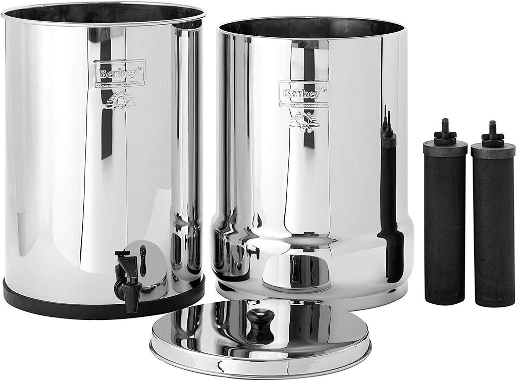 Crown Berkey Gravity-Fed Stainless Steel Countertop Water Filter System 6 Gallon with 2 Authentic Black Berkey Elements BB9-2 Filters