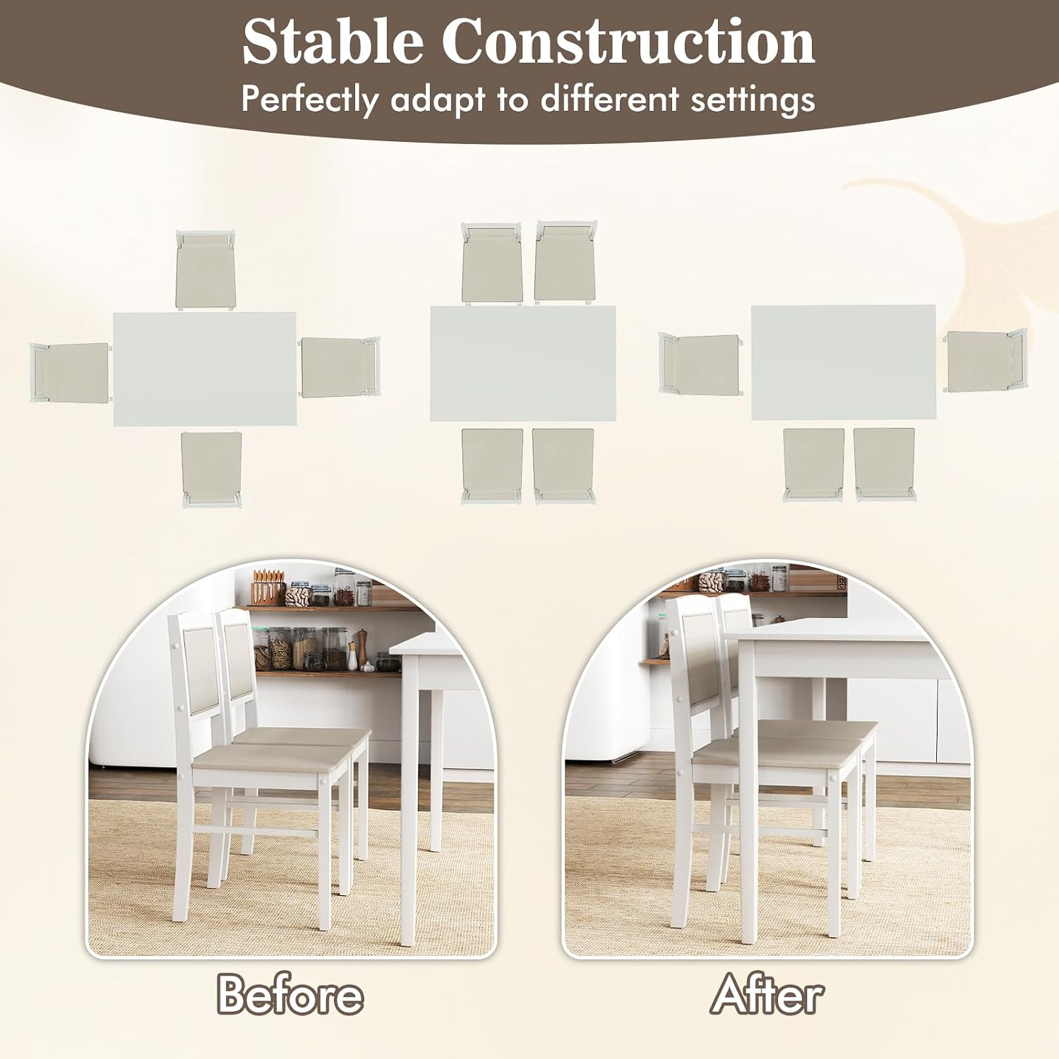 Tangkula Dining Table Set for 4, Farmhouse Solid Wood Dinette Set w/Rubber Wood Legs, Upholstered Seat & Padded Backrest, Mid-Century Modern Dining Table and Chairs Set for Kitchen, Dining Room