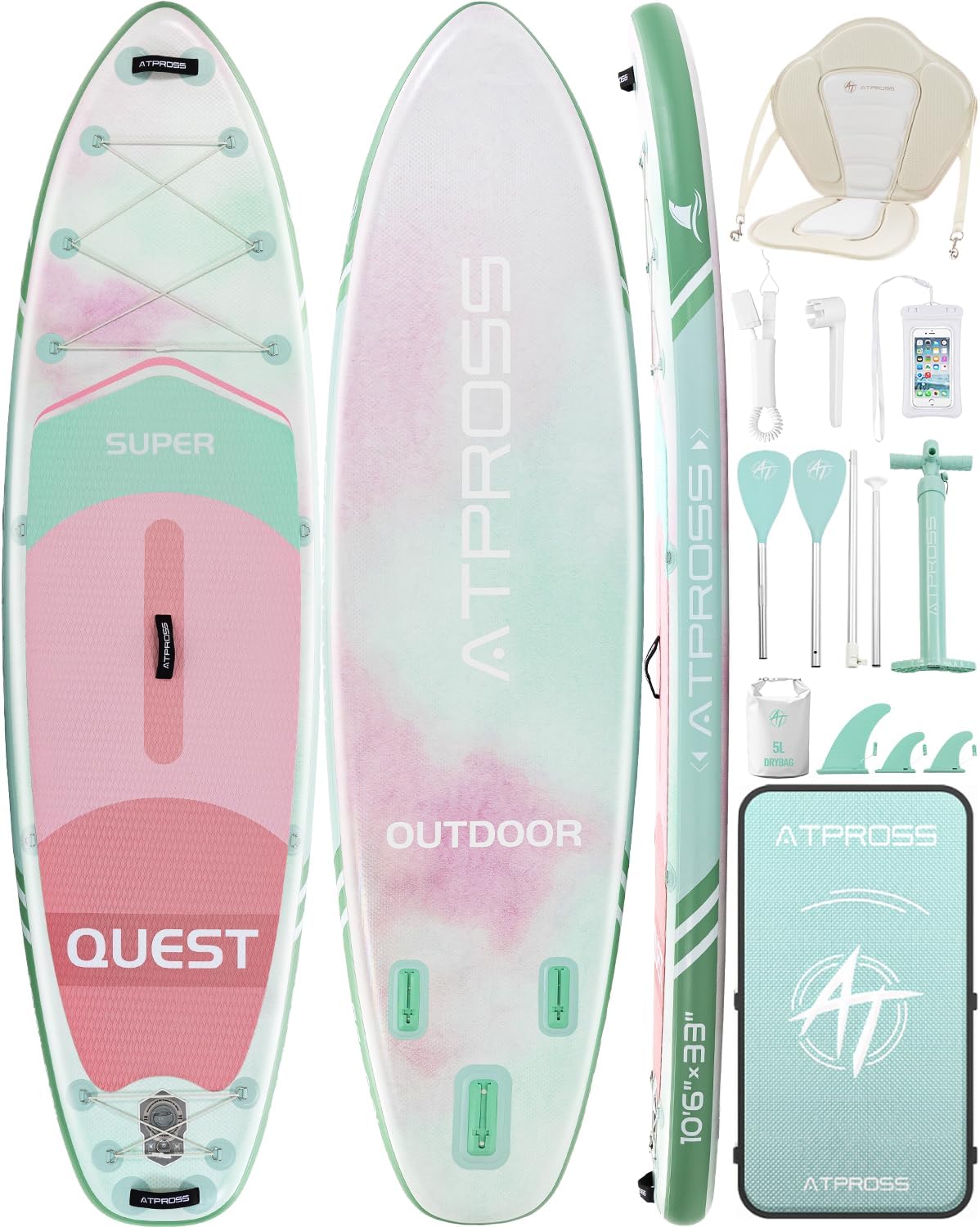 10'6''x33''Inflatable Stand Up Paddle Board, 400lbs Extra Wide Stand Up Paddleboard with Kayak Seat, Anti-Slip EVA Deck Premium SUP Accessories Kit, Non-Slip Stable Deck Boat